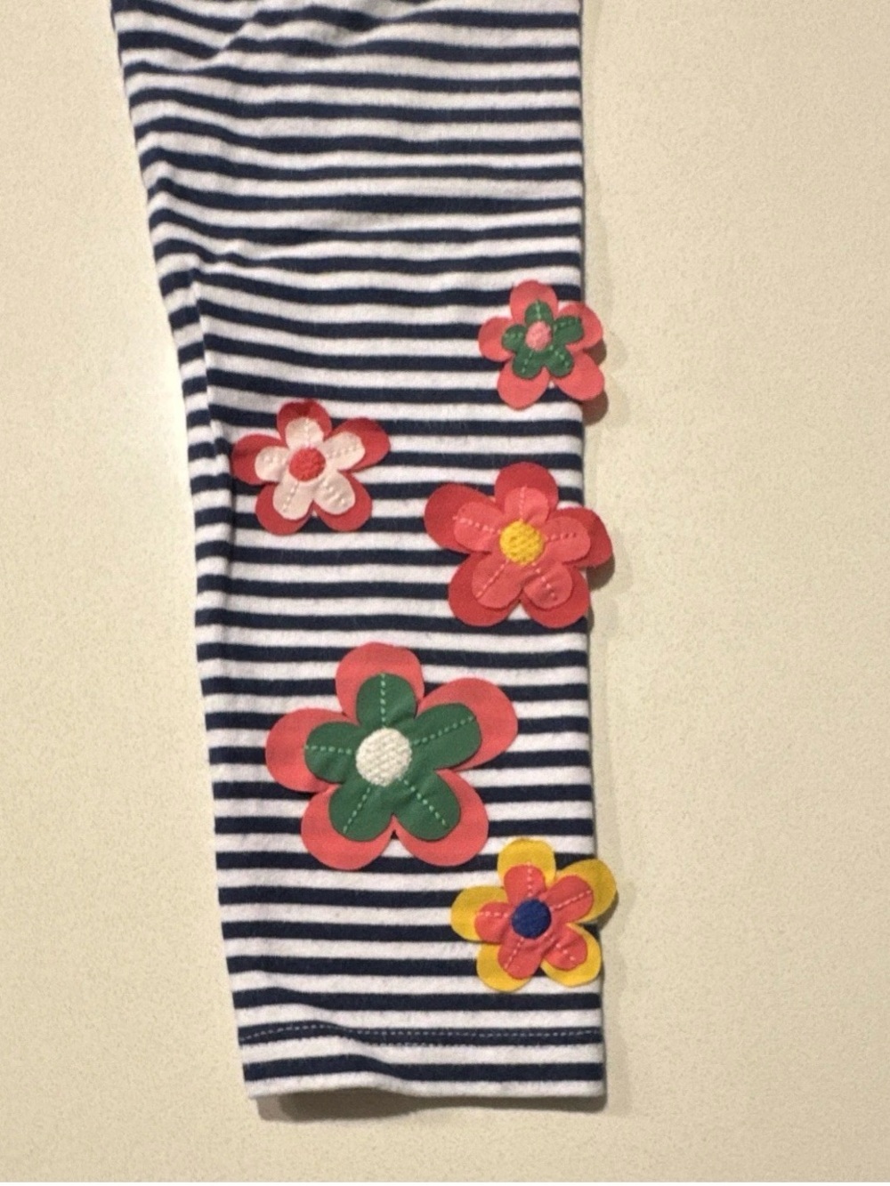 Mini Boden Girls 7-8Y Blue White Striped Flower Applique Ankle Leggings Stretch - Picture 7 of 7